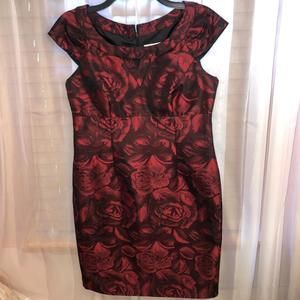 Liz Claiborne Red and Black Rose Pattern Petite Dress